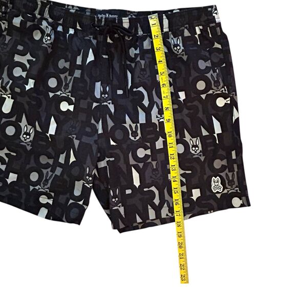 Psycho Bunny Swim Trunks Mens XL Black All Over Print Drawstring Lined Pockets - Picture 5 of 10